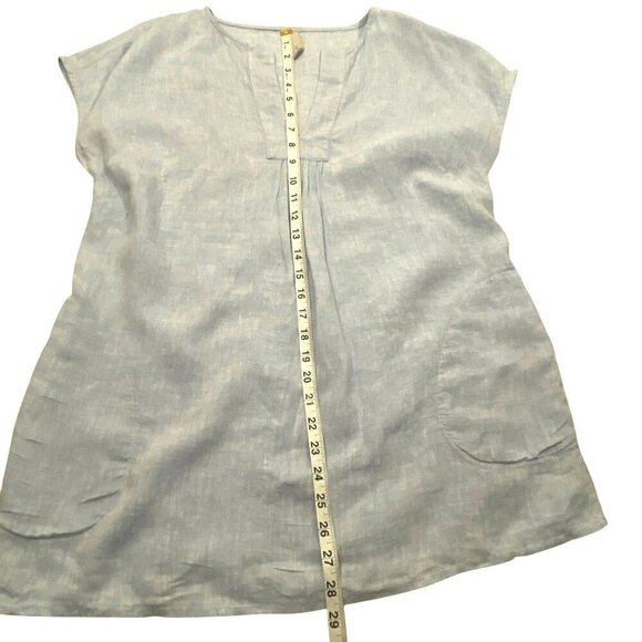 Studio 41 Light Blue Linen Tunic Top With Pockets & Pleated Front Detail Size M - Picture 9 of 9